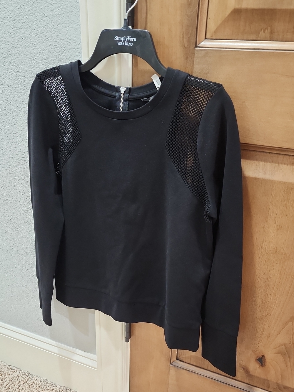 Banana Republic Black Crewneck Sweater with Mesh Shoulder Panels